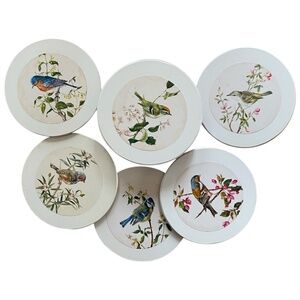 Vintage English cork bottom coaster with a bird theme, 12 pcs